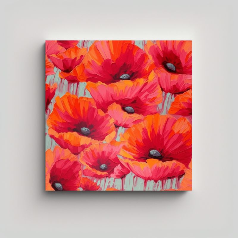 GENERICO - Cuadro Sublimado De Amapolas Detalladas En Óleo 30x30 Cm