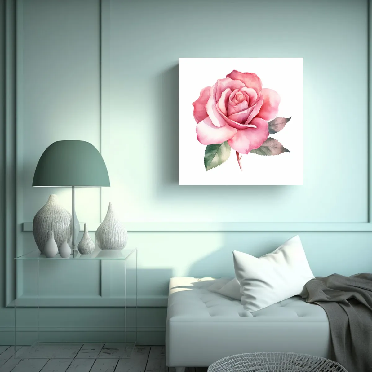 GENERICO - Cuadro Minimalista De Rosa Rosa En Acuarela Con 40x40 Cm