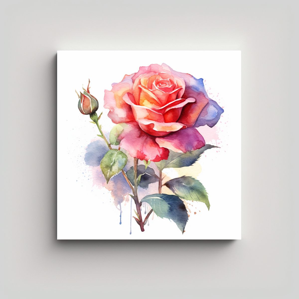GENERICO - Rosa Acuarela Artística En Lienzo De Alta 40x40 Cm
