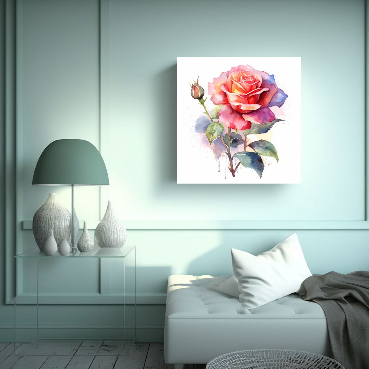 GENERICO - Rosa Acuarela Artística En Lienzo De Alta 40x40 Cm