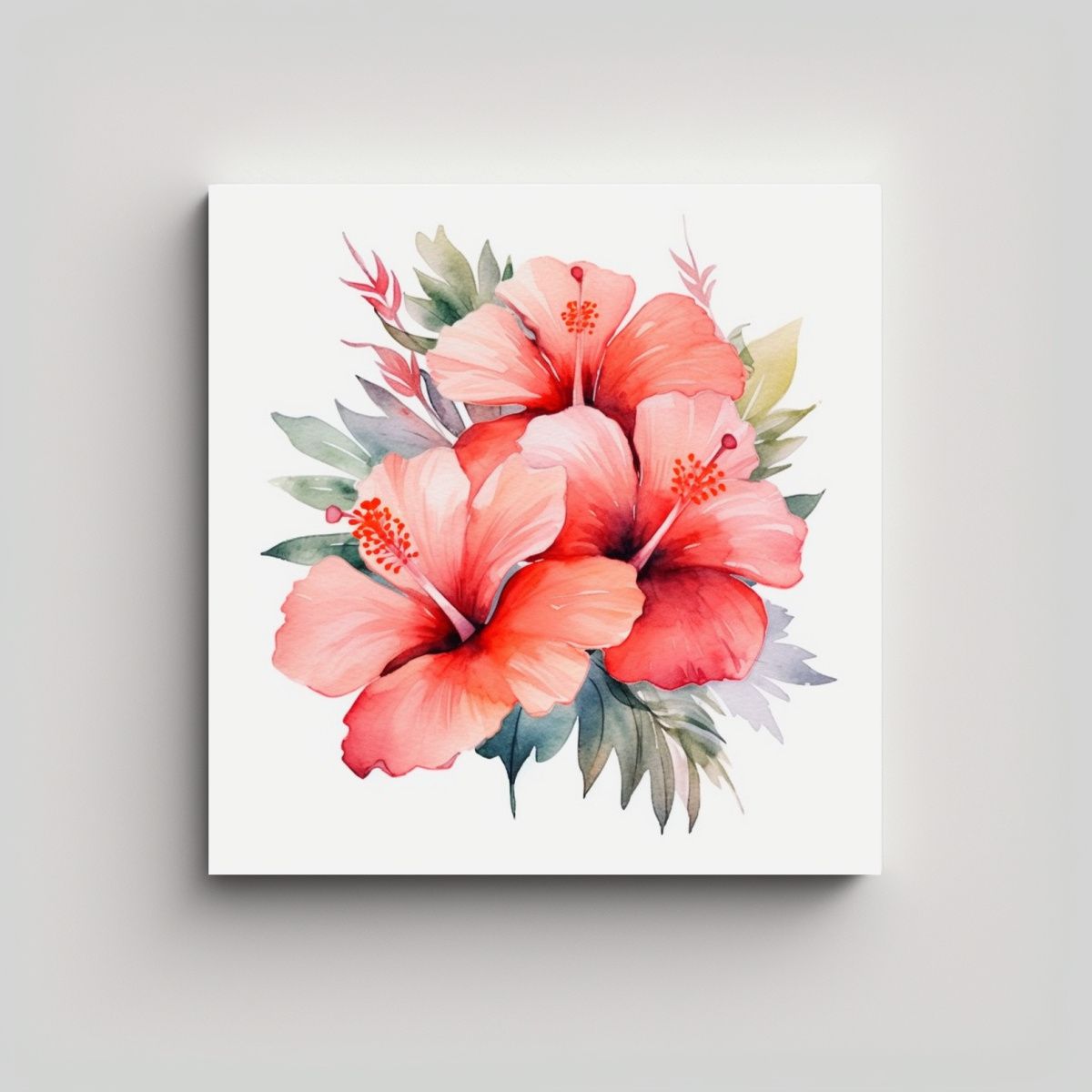 GENERICO - Lienzo Floral Acuarela Hibiscus Bouquet 50x50 Cm