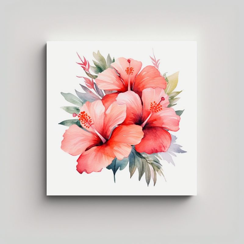 GENERICO - Lienzo Floral Acuarela Hibiscus Bouquet 70x70 Cm