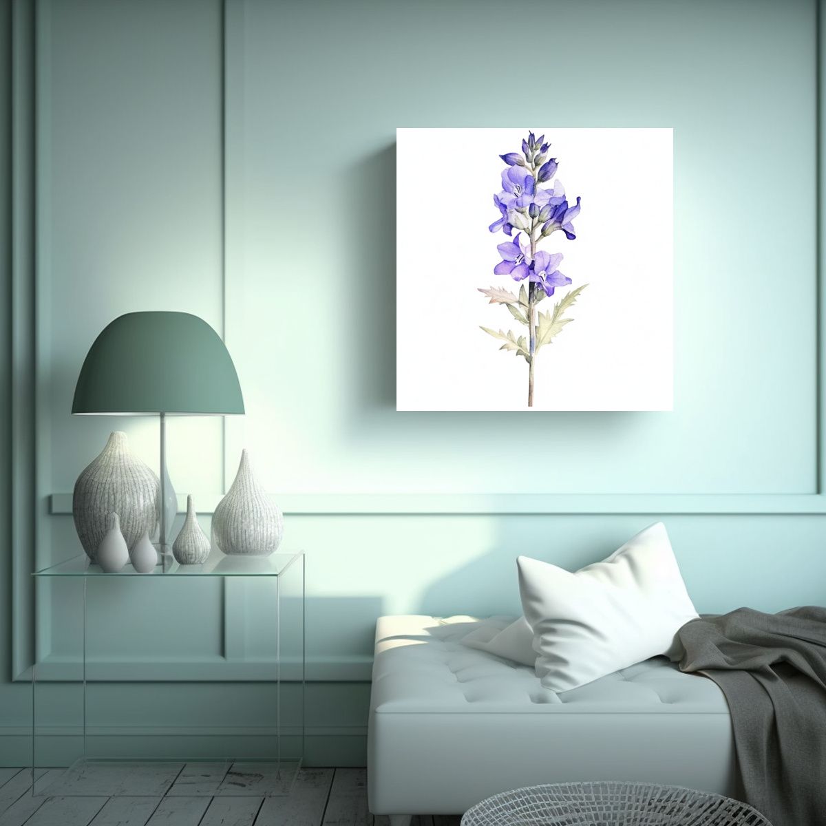 GENERICO - Flor De Espuela De Galán Acuarela Blanco 70x70 Cm