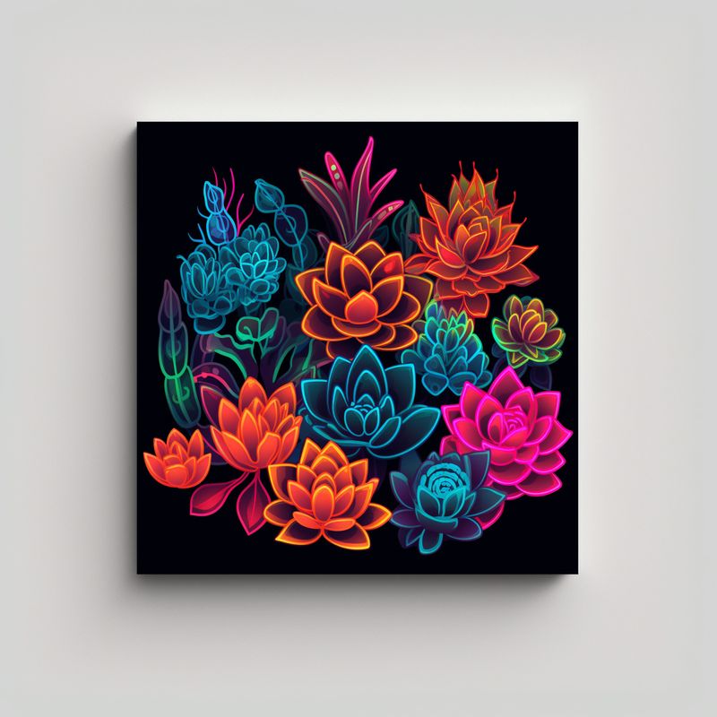 GENERICO - Cuadro Vintage De Comedor Con Suculentas En Neon 70x70 Cm