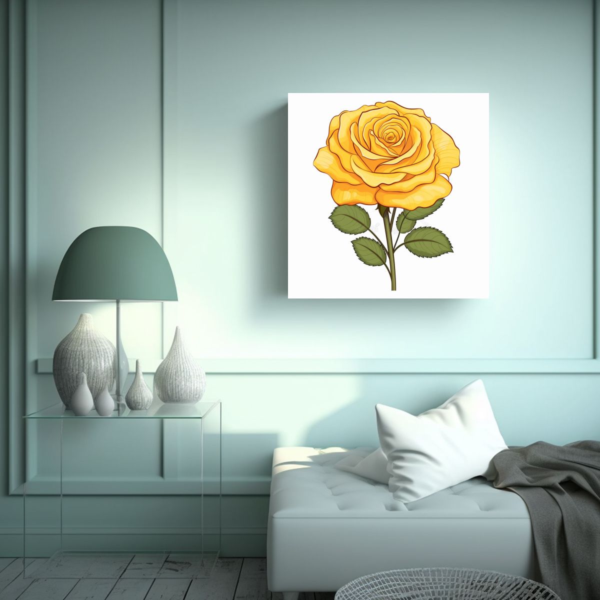 GENERICO - Cuadro Decorativo Moderno: Rosa Amarilla De 70x70 Cm