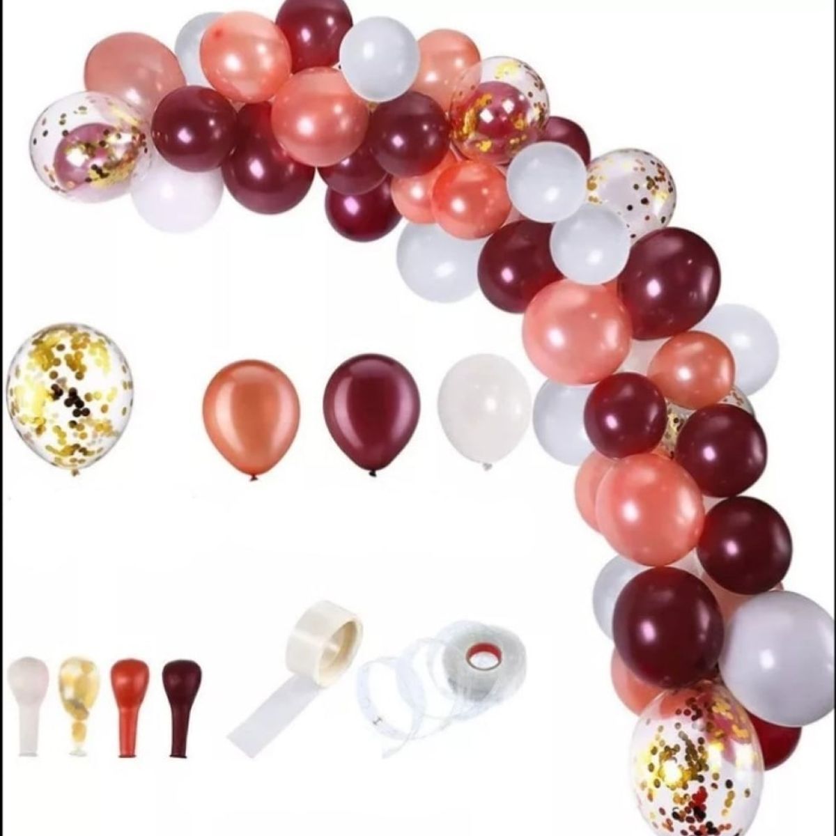 GENERICO - Set 110 Globos Para Fiesta + Cinta Para Arco - Burdeo