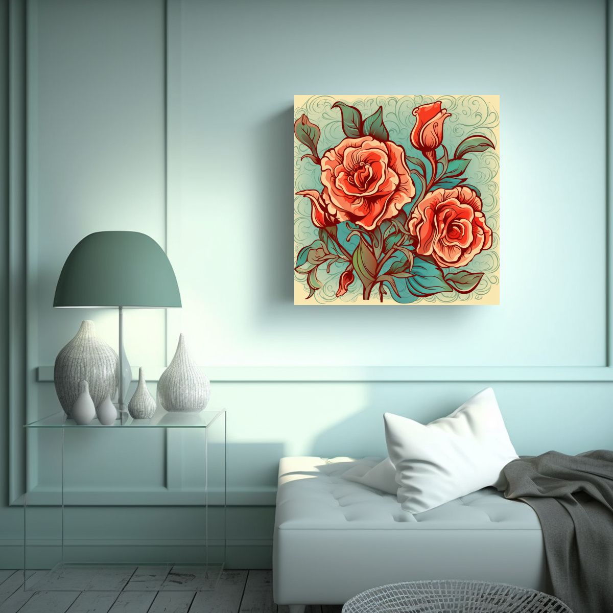 GENERICO - Contraste Decorativo Floral Nouveau Rosas Arte 70x70 Cm