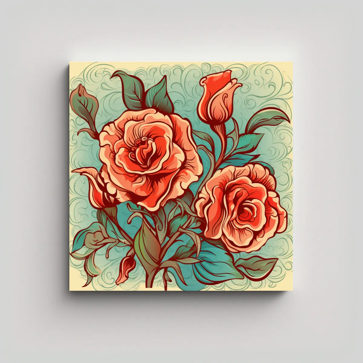 GENERICO - Contraste Decorativo Floral Nouveau Rosas Arte 50x50 Cm