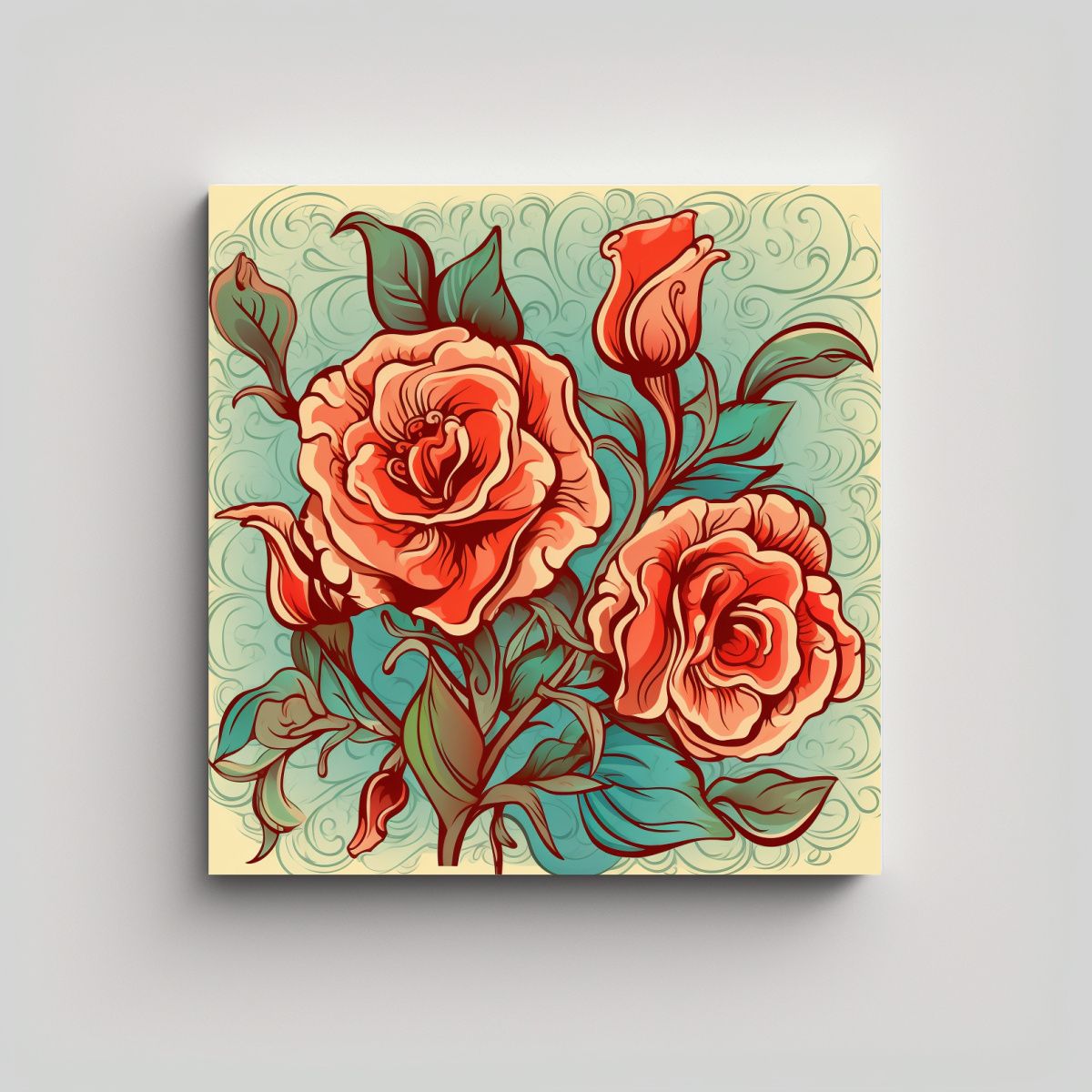 GENERICO - Contraste Decorativo Floral Nouveau Rosas Arte 50x50 Cm