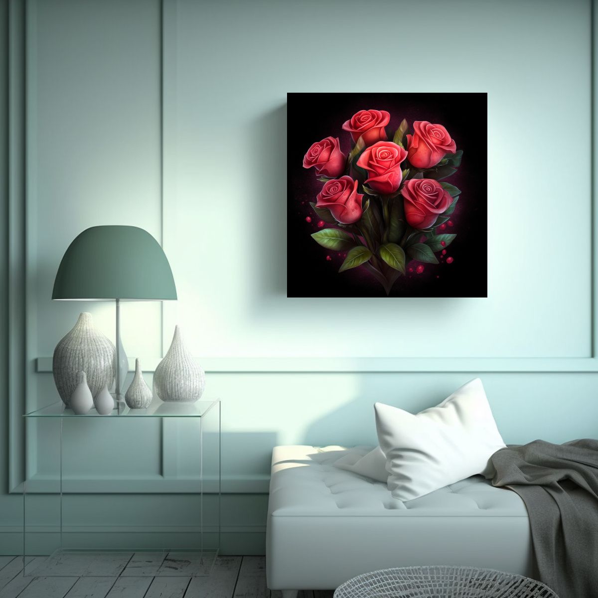GENERICO - Arte Pared Fotografía Rosa Roja Luminosa Juego 60x60 Cm