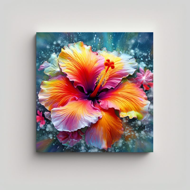 GENERICO - Bello Cuadro Colorido De Hibiscus Elegante Alta 90x90 Cm