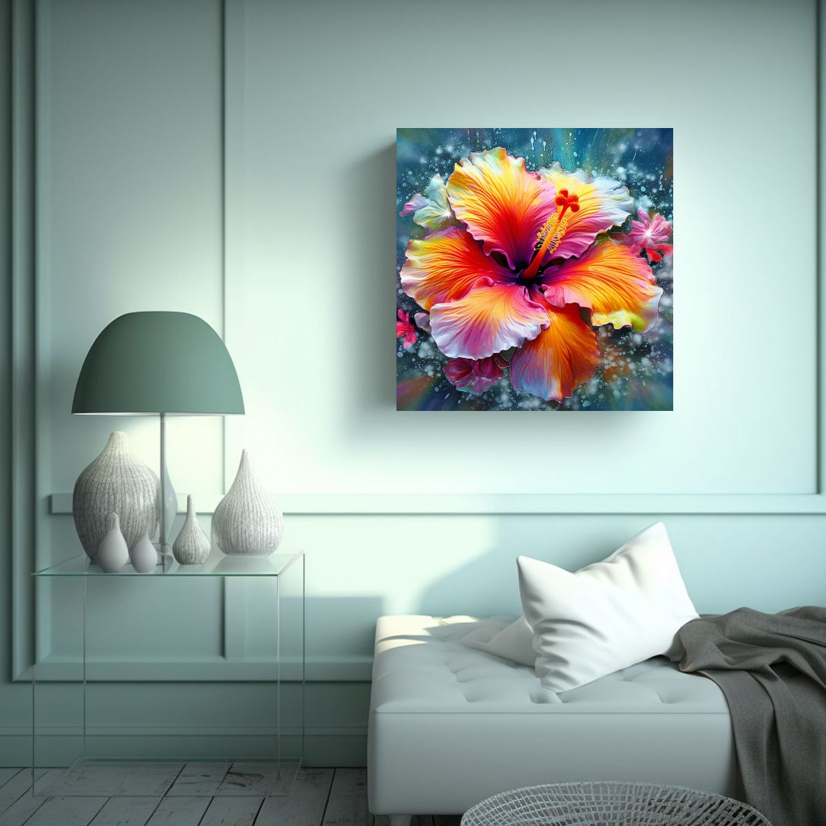 GENERICO - Bello Cuadro Colorido De Hibiscus Elegante Alta 70x70 Cm