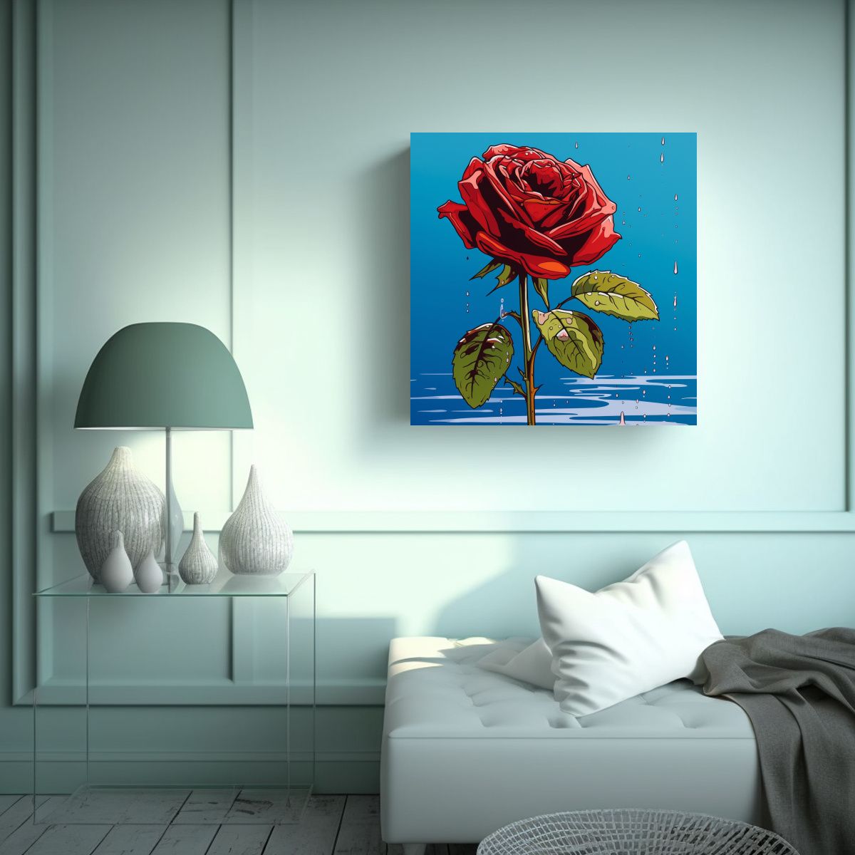 GENERICO - Ilustración Arte Decorativo Rojo Azul Rosa 80x80 Cm