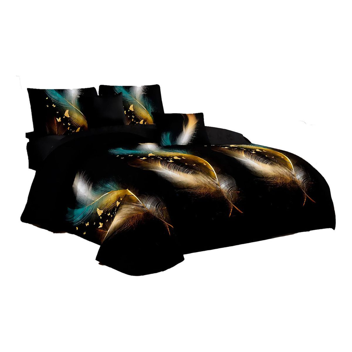 GENERICO - Cubre Cama King Quilt 2.5 Plaza Estampado Plumas Doradas 657