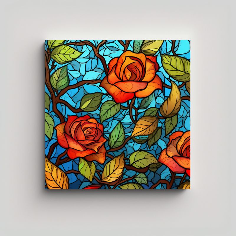 GENERICO - Patrón De Rosas Y Hojas Estilo Vidrieras 80x80 Cm
