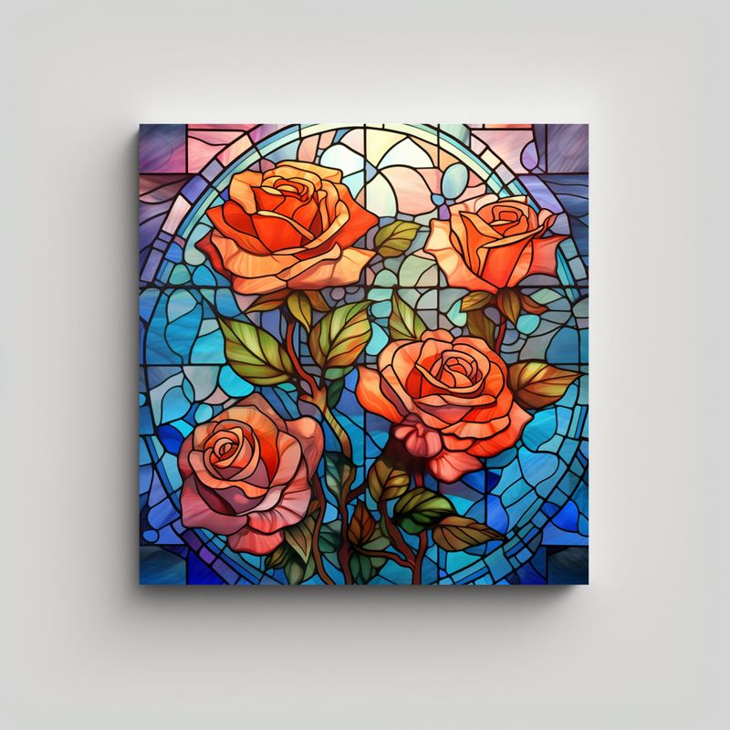 GENERICO - Vidrieras Coloridas Rosas Flores Estilo Escultura 50x50 Cm