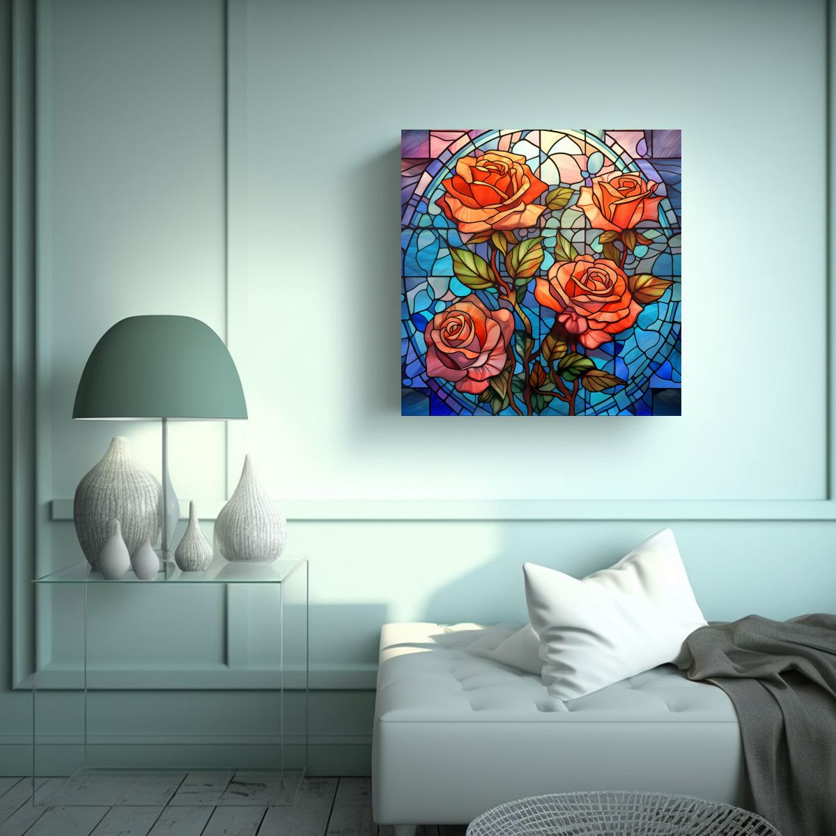 GENERICO - Vidrieras Coloridas Rosas Flores Estilo Escultura 70x70 Cm