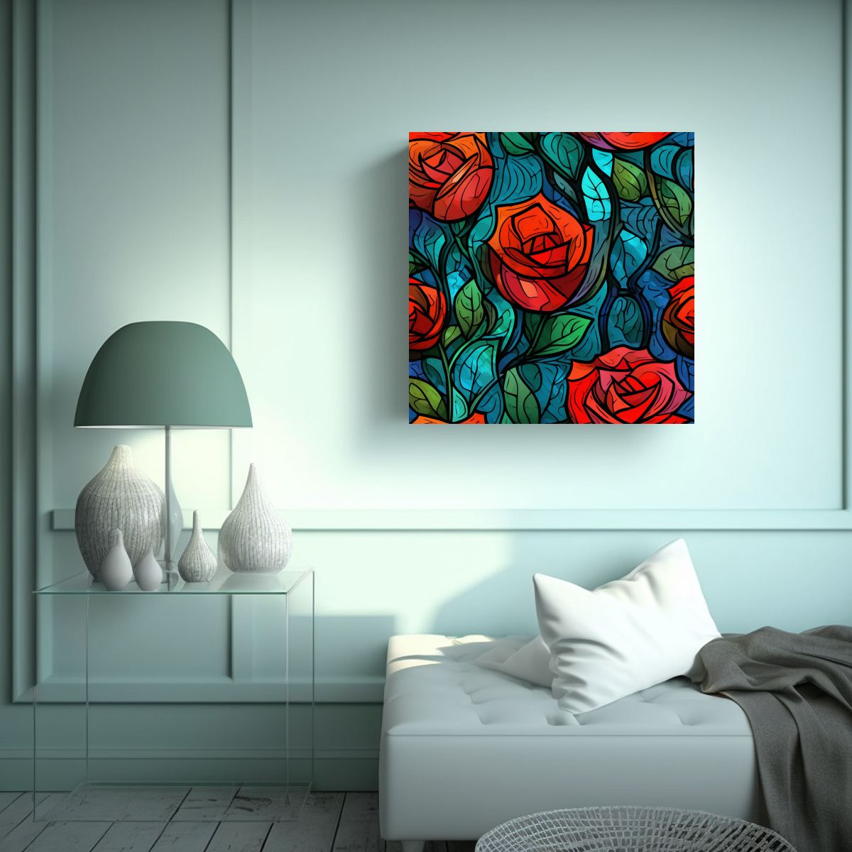 GENERICO - Representación De Rosas En Tela De Vidrio 40x40 Cm
