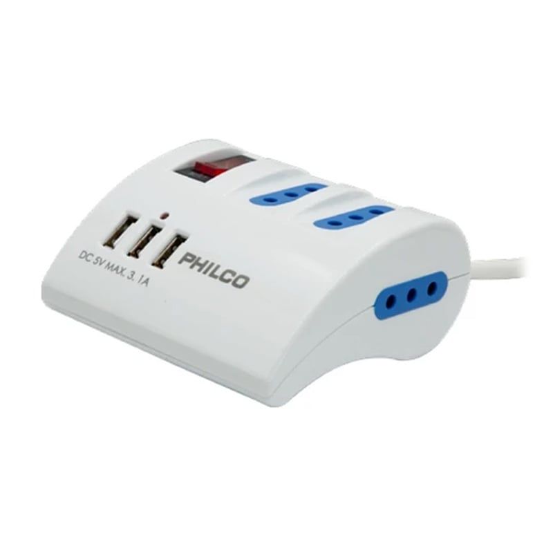 PHILCO - Alargador Extension Philco 3 POS y 3 USB 2044 PHILCO