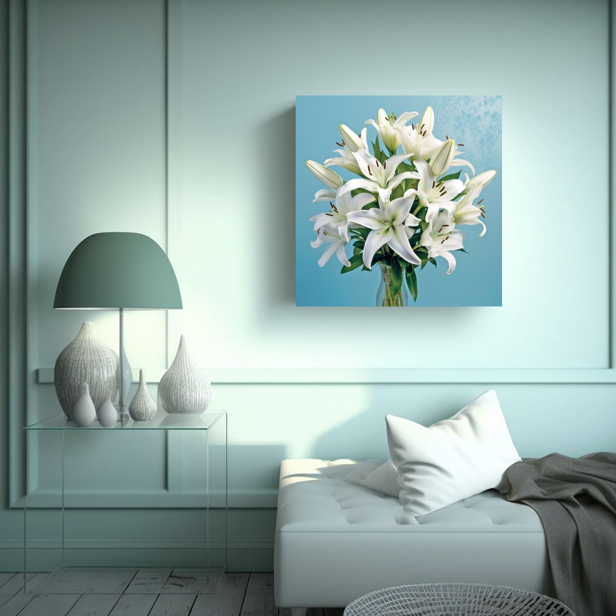 GENERICO - Bastidor Decorativo De Lirios Blancos En Fondo 50x50 Cm