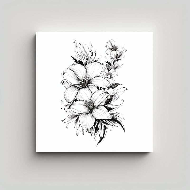 GENERICO - Cuadro Abstracción Floral En Blanco Y Negro Para 70x70 Cm