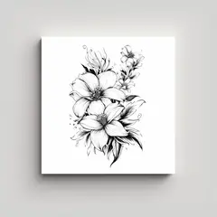 GENERICO - Cuadro Abstracción Floral En Blanco Y Negro Para 60x60 Cm