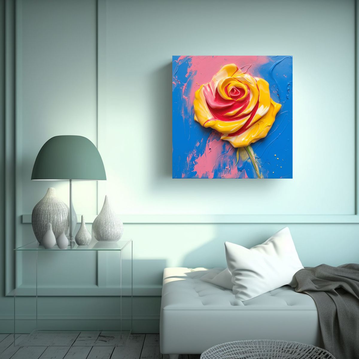 GENERICO - Adorno De Arte Moderno: Rosa Azul-Rosa Con Toque 70x70 Cm