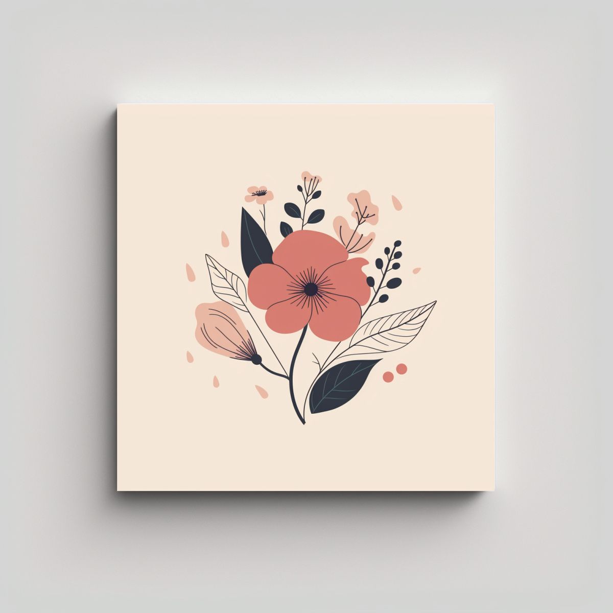 GENERICO - Ilustración Floral Minimalista En Cuadro Canva 60x60 Cm