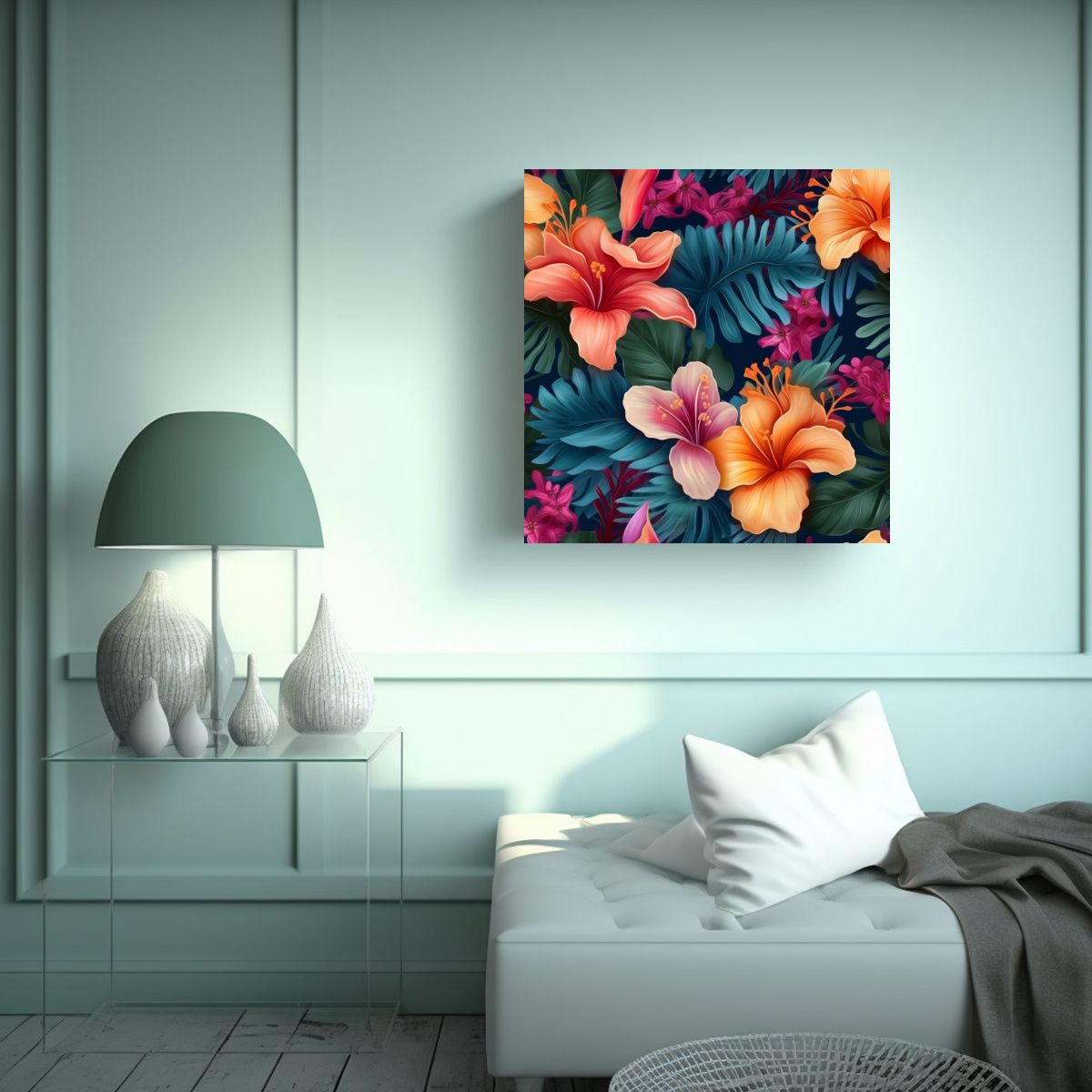 GENERICO - Cuadro Tropical Exótico De Flores Realistas 50x50 Cm