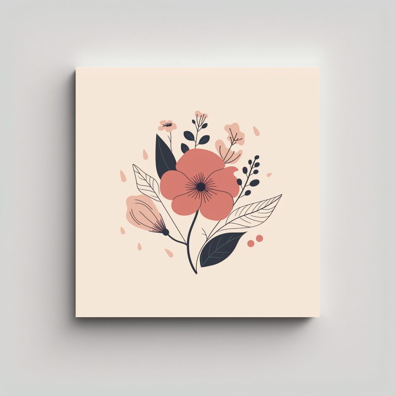 GENERICO - Ilustración Floral Minimalista En Cuadro Canva 30x30 Cm