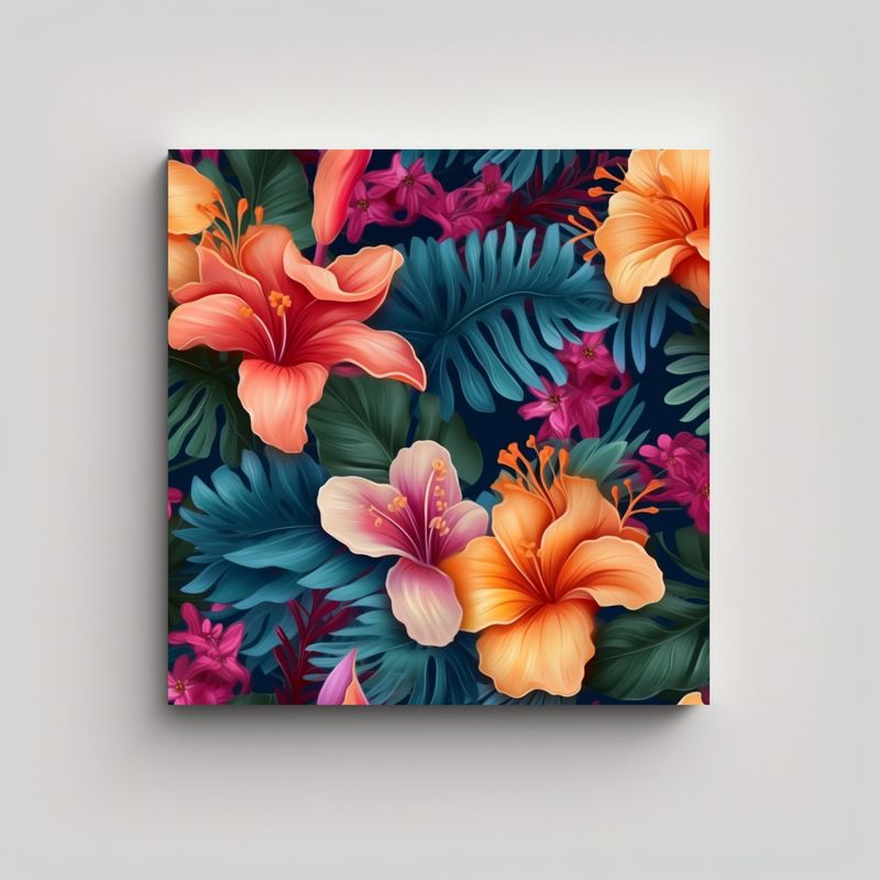 GENERICO - Cuadro Tropical Exótico De Flores Realistas 30x30 Cm