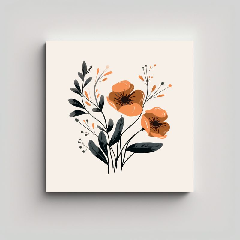 GENERICO - Ilustración Floral Minimalista En Exposición De 50x50 Cm