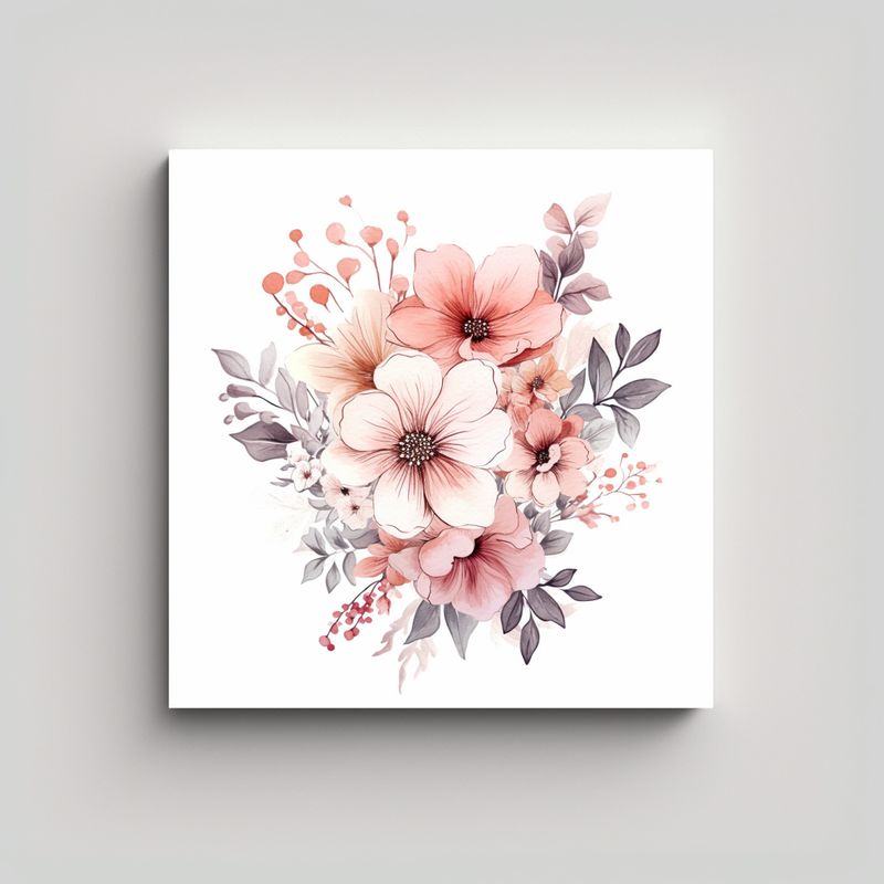 GENERICO - Creativa Cuadro Boho Flores Acuarela Minimalista 60x60 Cm