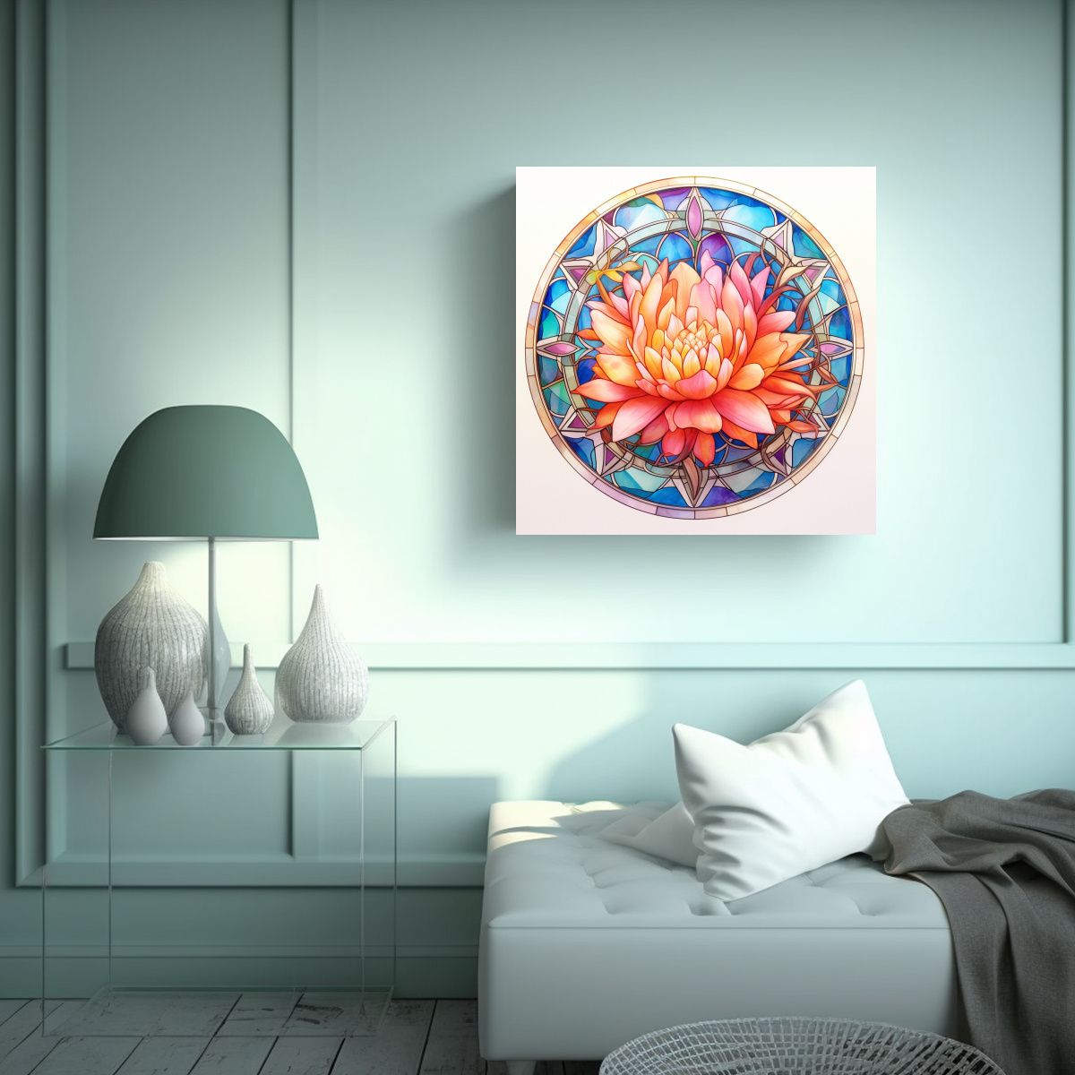 GENERICO - Clásico Arte De Pared: Vidriera Floral 60x60 Cm