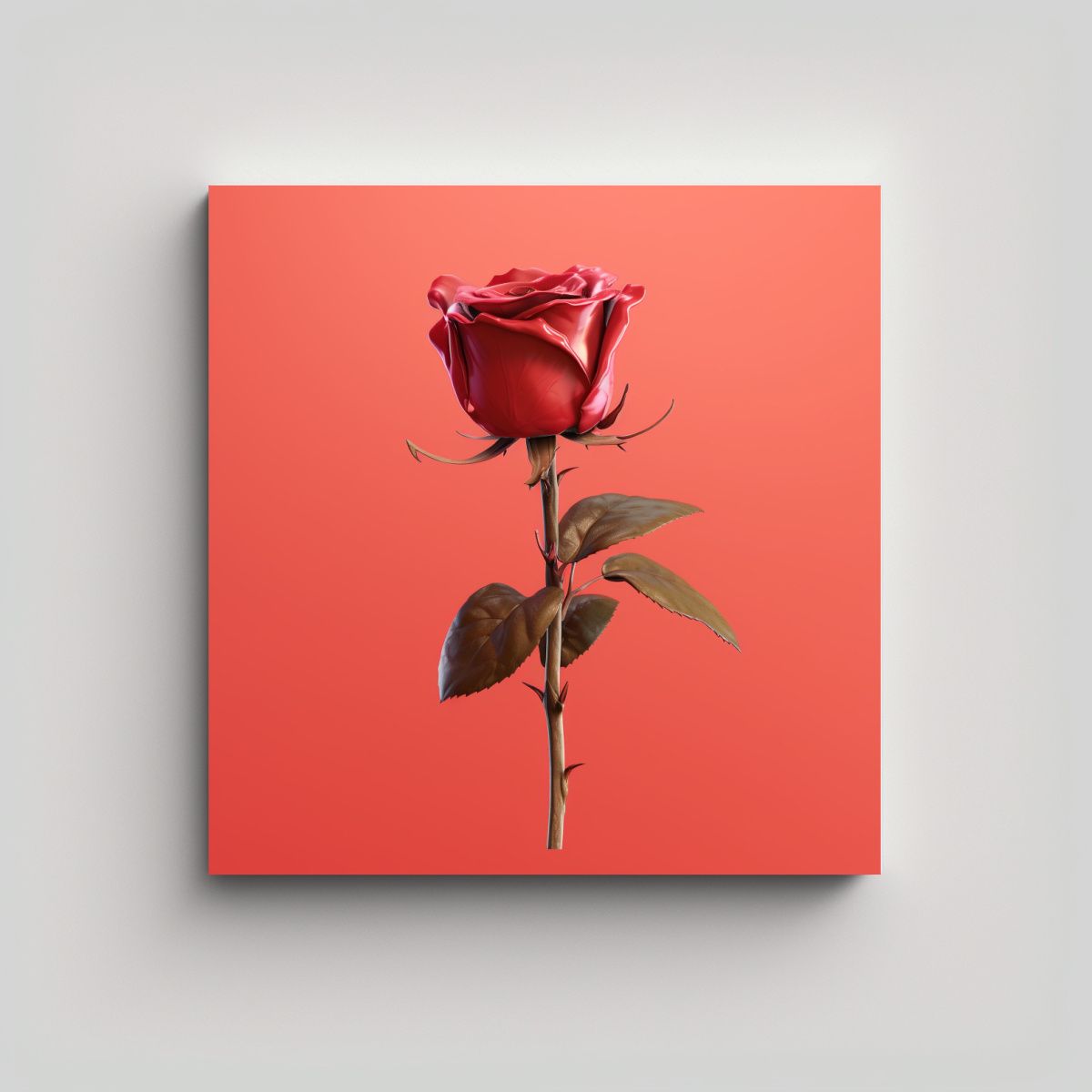 GENERICO - Intenso Cuadro De Rosa Realista Unica Con Espinas 80x80 Cm