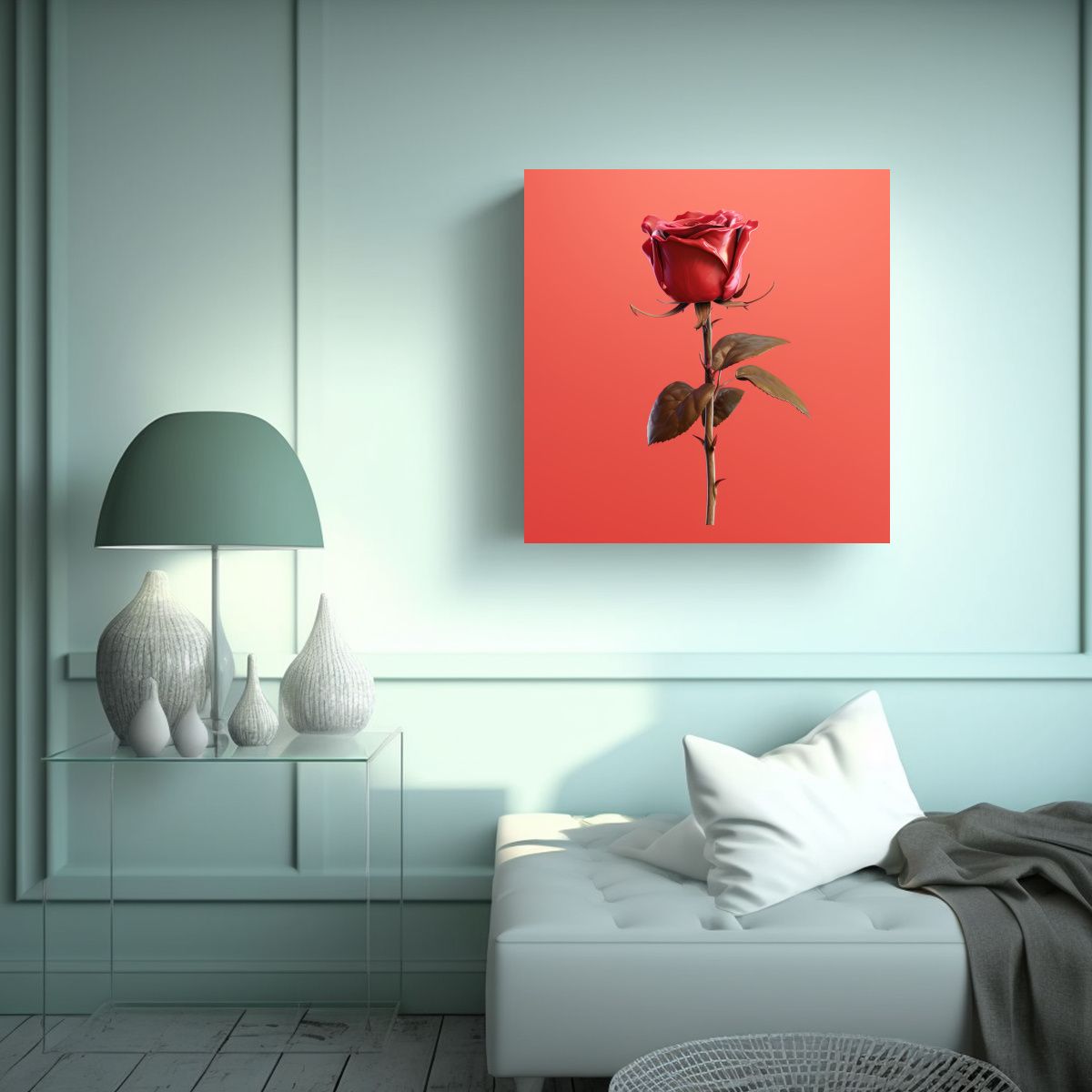 GENERICO - Intenso Cuadro De Rosa Realista Unica Con Espinas 80x80 Cm