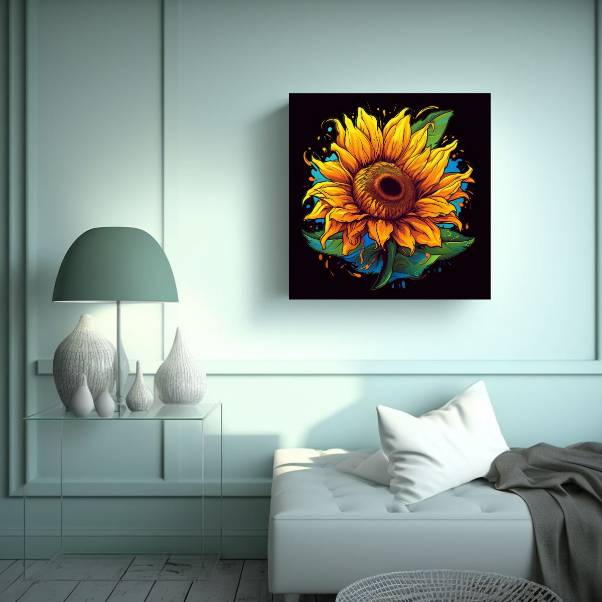 GENERICO - Pintura Conceptual Majestuosa De Girasol Estilo 80x80 Cm