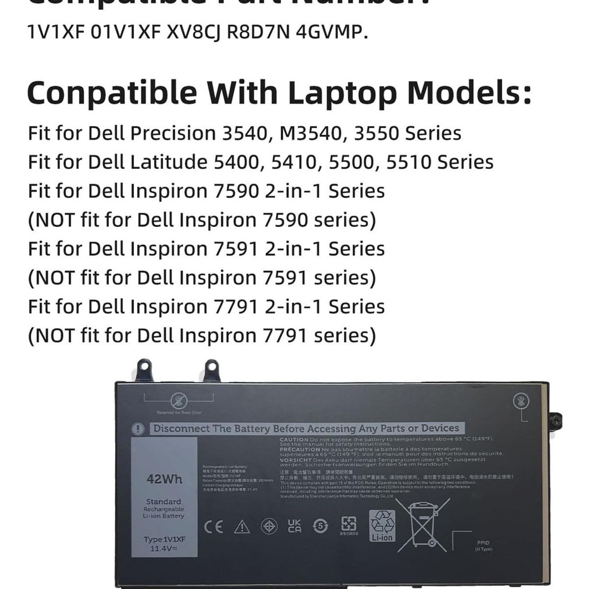 GENERICO - Bateria 1v1xf Para Dell Latitude 5400 5410 5500 5510 Serie