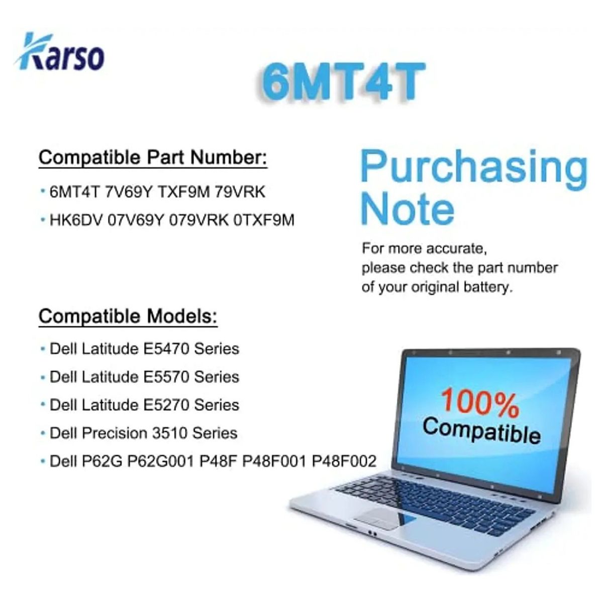 GENERICO - Bateria 6mt4t Para Dell Latitude E5470 E5570 3510 Series