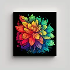 GENERICO - Cuadro Botánico Floral Colorido Arte Línea 50x50 Cm