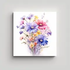 GENERICO - Cuadro Decorativo De Flores Acuarela En Bastidor 30x30 Cm