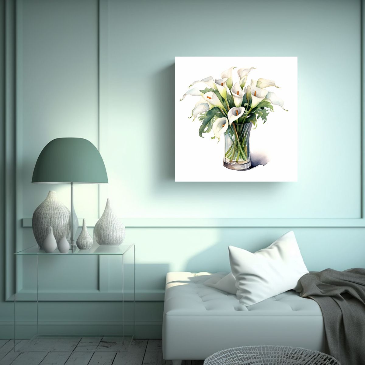 GENERICO - Ilustración Acuarela De Calla Lily: Cuadro 60x60 Cm