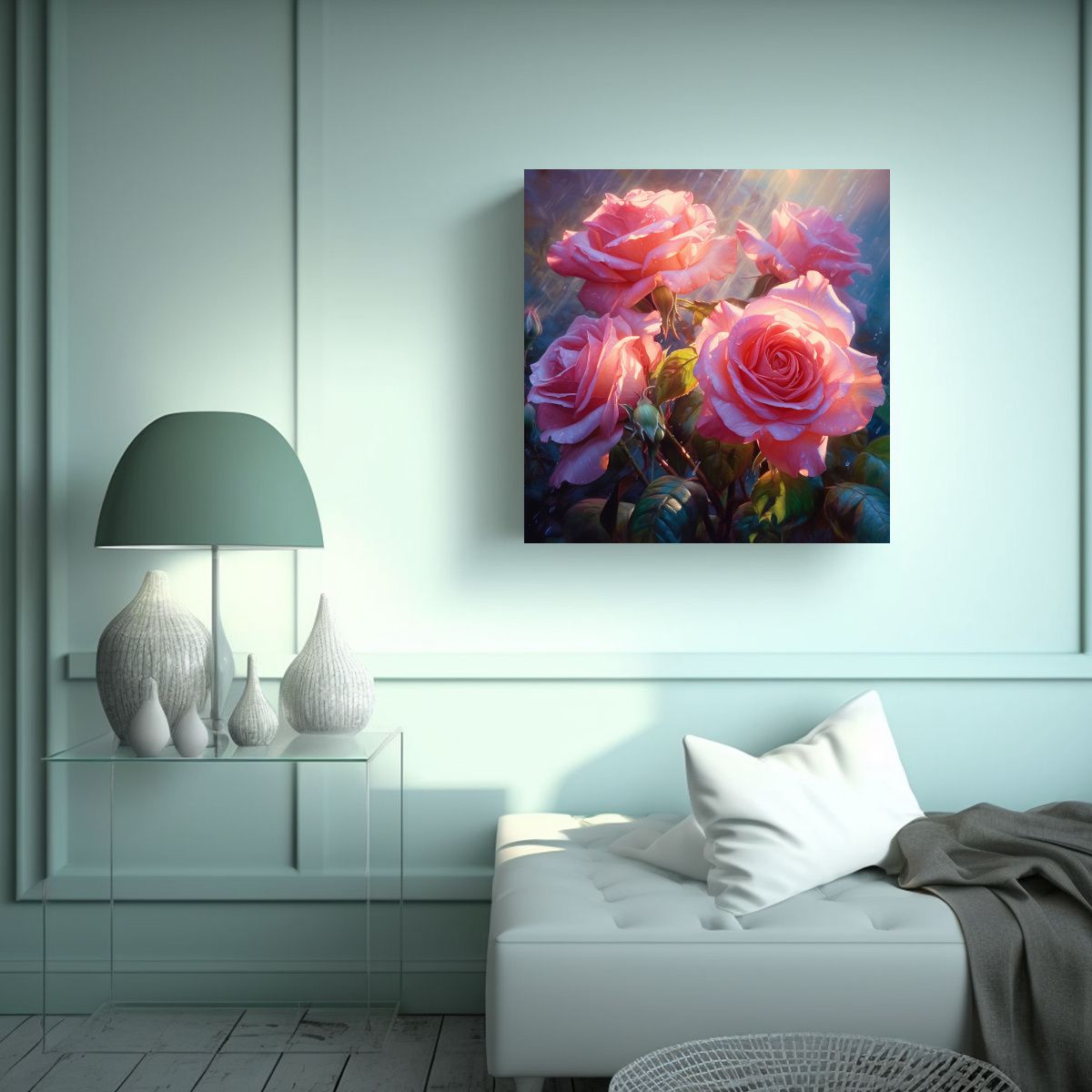 GENERICO - Rosa Brillante Sublimada En Tela Canva 70x70 Cm