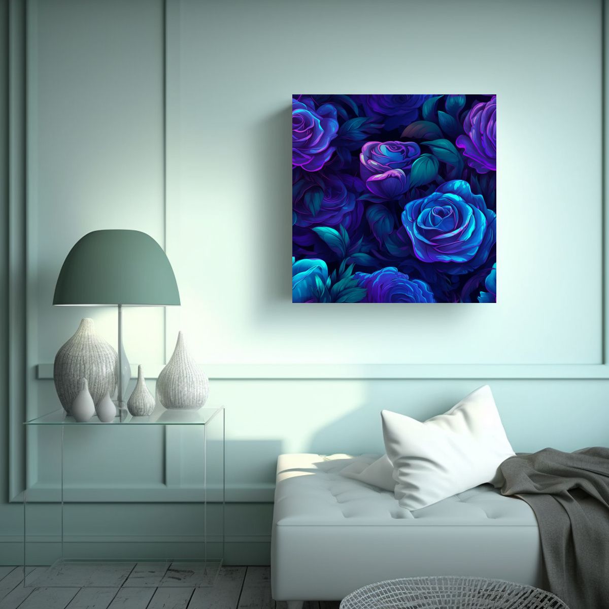 GENERICO - Moderna Pintura Decorativa Vida Con Rosas Azules 30x30 Cm