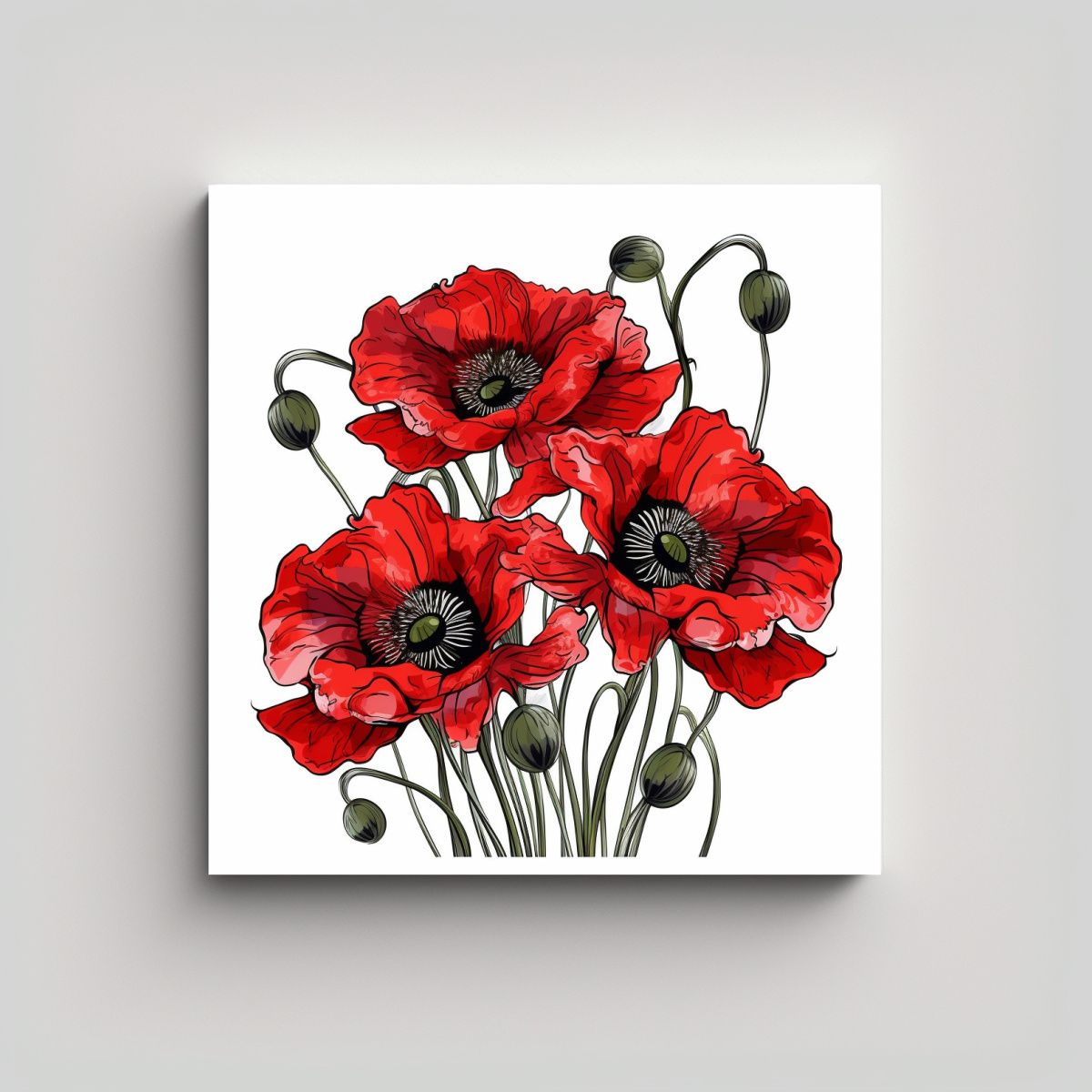 GENERICO - Cuadro Decorativo De Amapolas Rojas Luminosas En 50x50 Cm