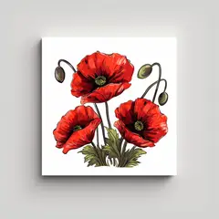 GENERICO - Ilustración Canva De Amapolas Rojas Con Centro 30x30 Cm