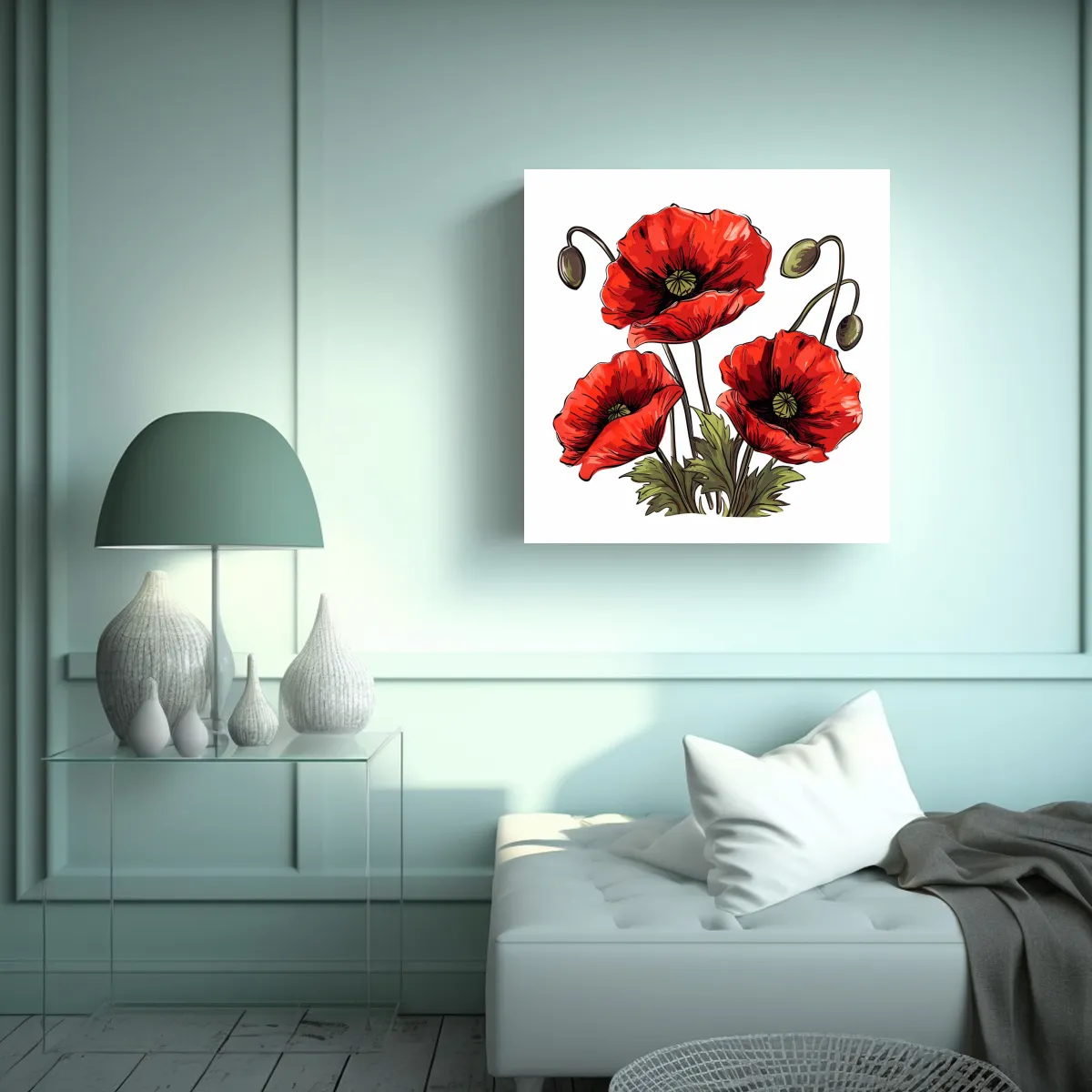 GENERICO - Ilustración Canva De Amapolas Rojas Con Centro 30x30 Cm