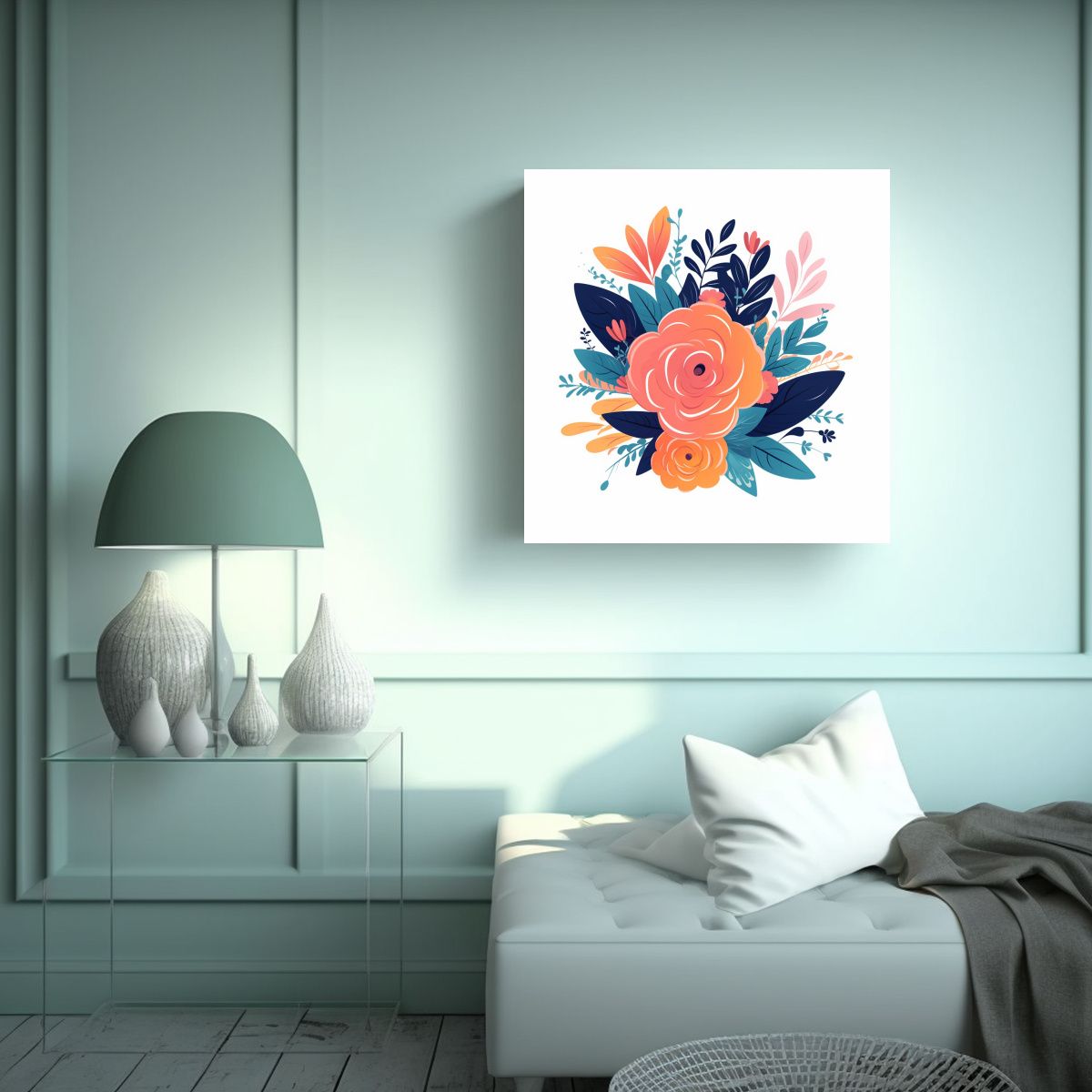 GENERICO - Cuadro Floral Romántico Clásico: Diseño Plano 60x60 Cm