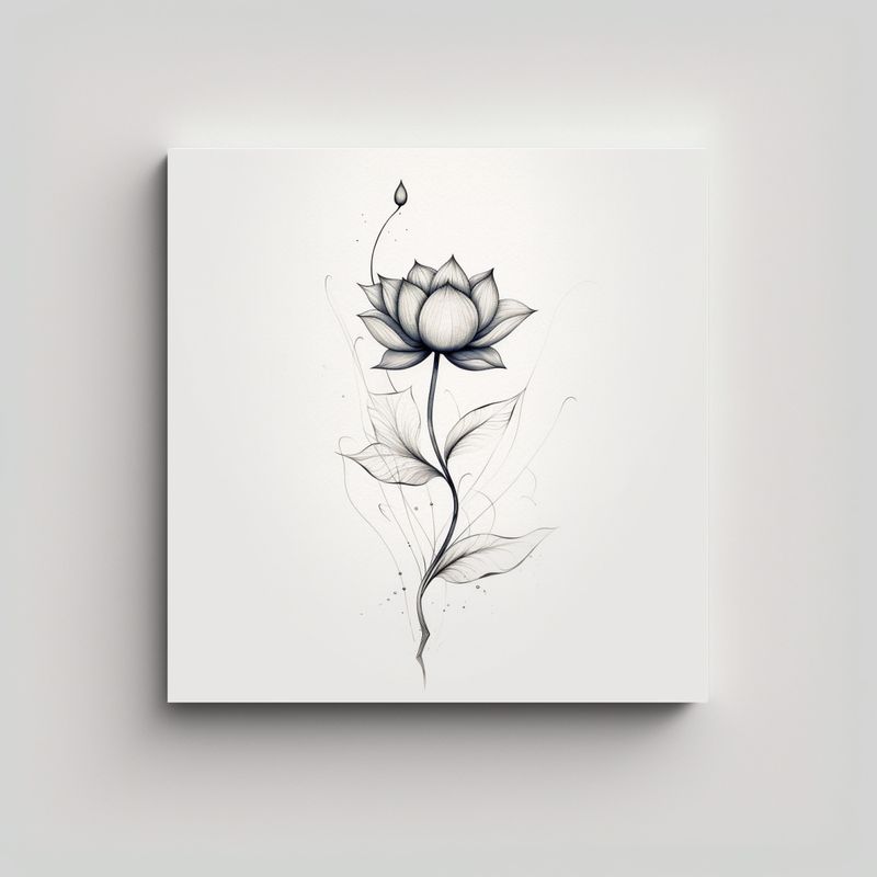 GENERICO - Lámina De Flor De Loto Y Enredadera Tinta Negra 40x40 Cm