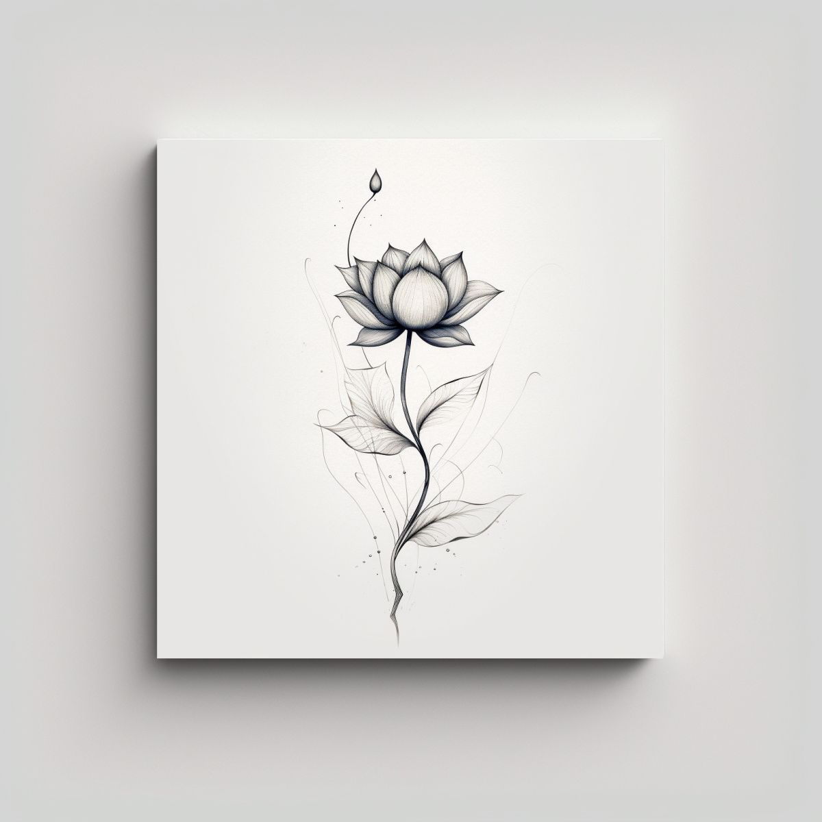 GENERICO - Lámina De Flor De Loto Y Enredadera Tinta Negra 30x30 Cm